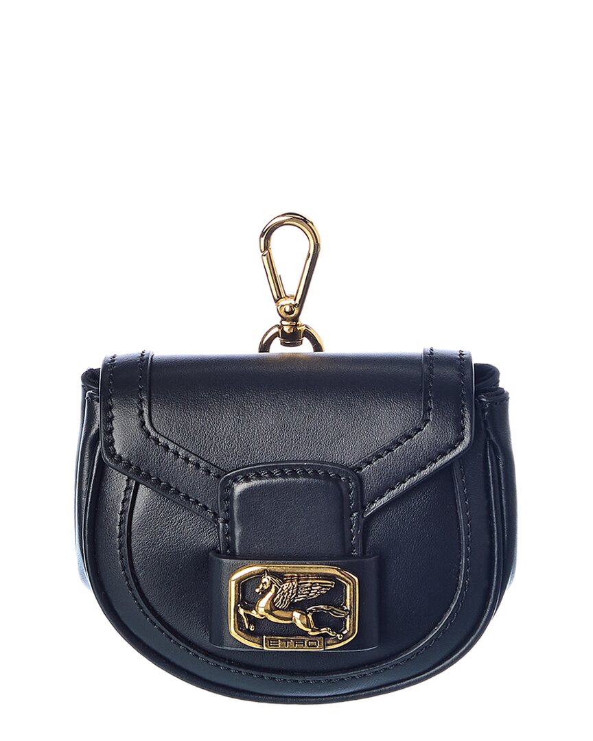 Etro Pegaso Leather Coin Purse In Black