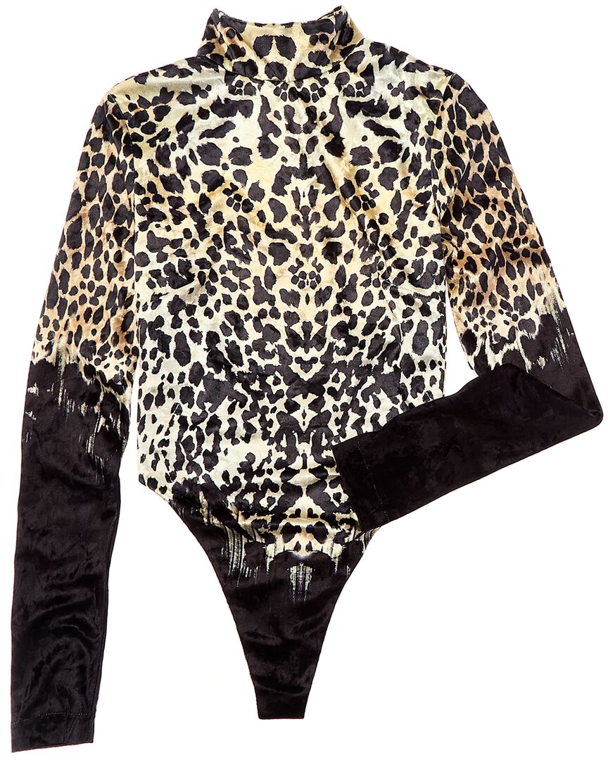 Roberto Cavalli Velvet Bodysuit In Beige