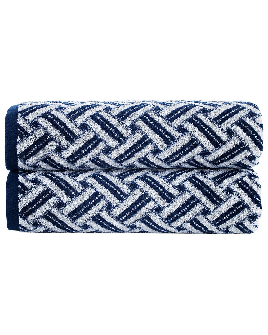 Brooks Brothers Criss Cross Stripe 2pc Bath Sheets In Navy
