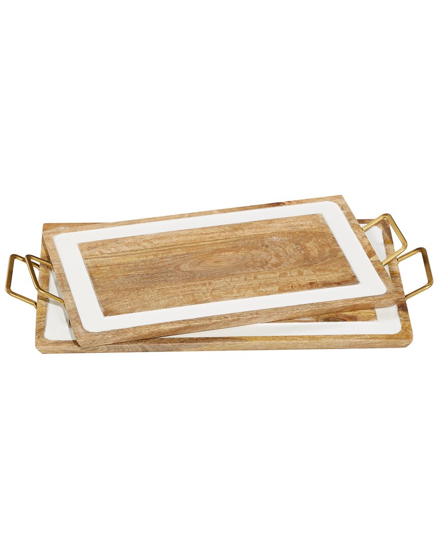 Peyton Lane Set Of 2 Modern Rectangle Wood Tray In Brown
