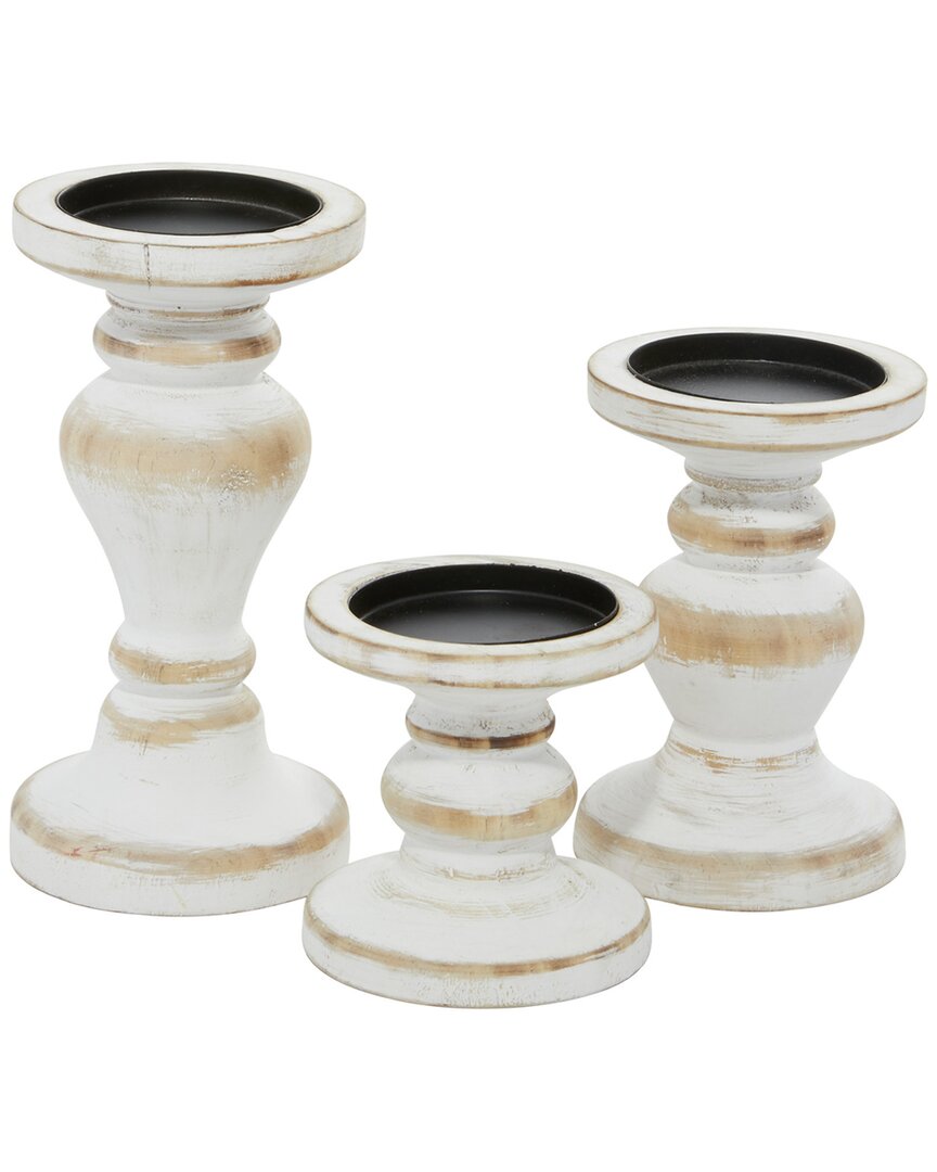 Peyton Lane Set Of 3 Farmhouse Pillar White Wood Candle Holder